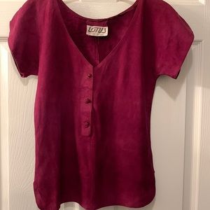 VINTAGE LOTUS KID SUEDE LEATHER DYED WINE:BRAIDED LEATHER BUTTONS (no size tag)